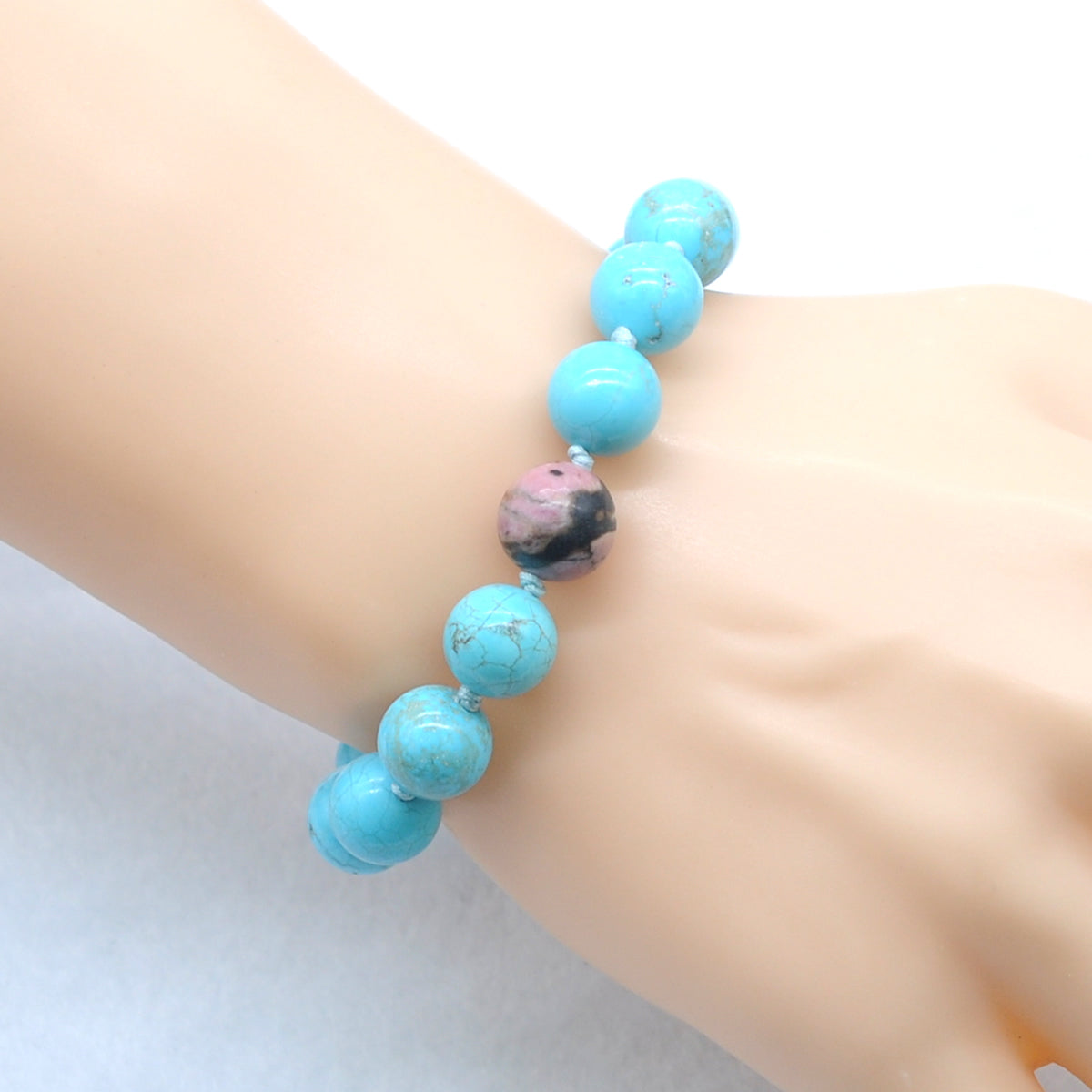 CGB371 Blue Howlite & Rhodonite Adjustable Bracelet Round 12mm