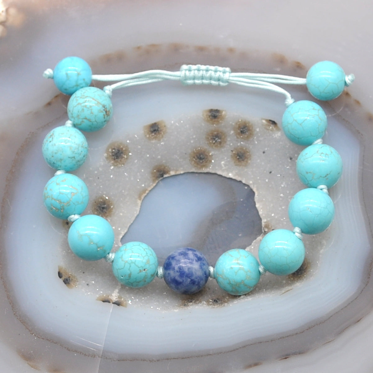 CGB372 Blue Howlite & Blue Spot Stone Adjustable Bracelet Round 12mm