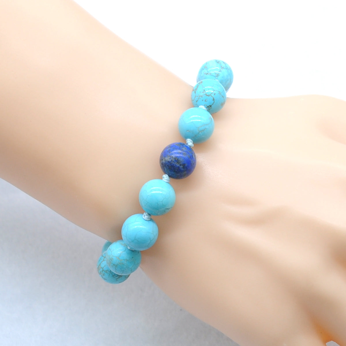 CGB373 Blue Howlite & Lapis Lazuli Adjustable Bracelet Round 12mm