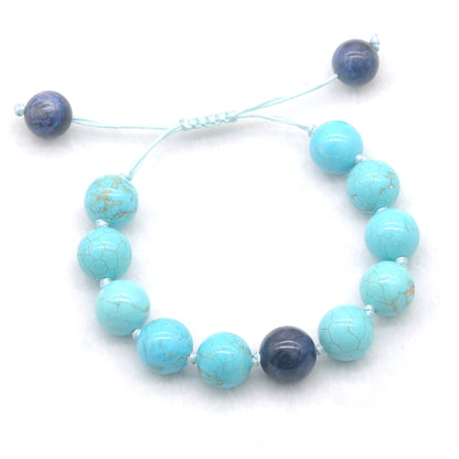 CGB374 Blue Howlite & Sodalite Adjustable Bracelet Round 12mm