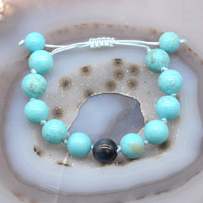 CGB376 Blue Howlite & Blue Tiger Eye Adjustable Bracelet Round 12mm