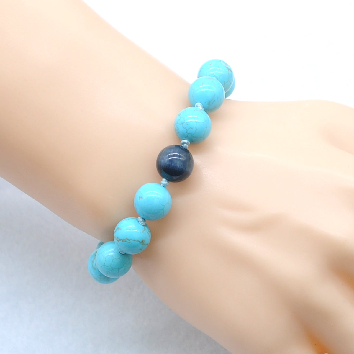 CGB376 Blue Howlite & Blue Tiger Eye Adjustable Bracelet Round 12mm