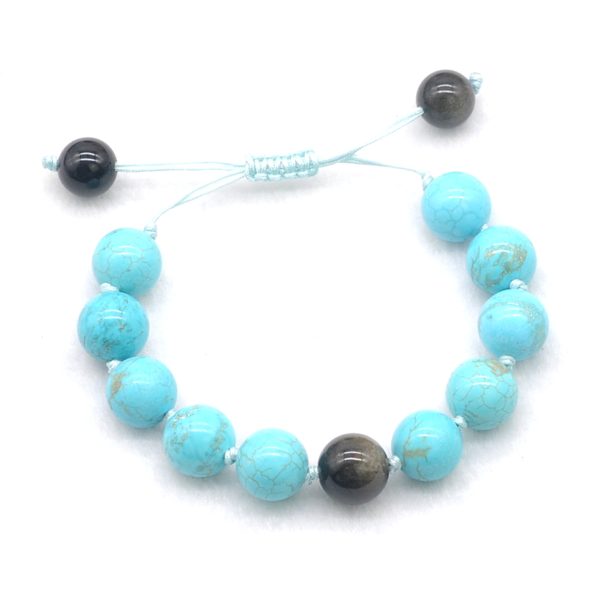 CGB377 Blue Howlite & Golden Obsidian Adjustable Bracelet Round 12mm