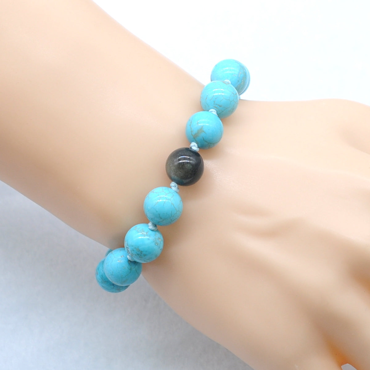 CGB377 Blue Howlite & Golden Obsidian Adjustable Bracelet Round 12mm