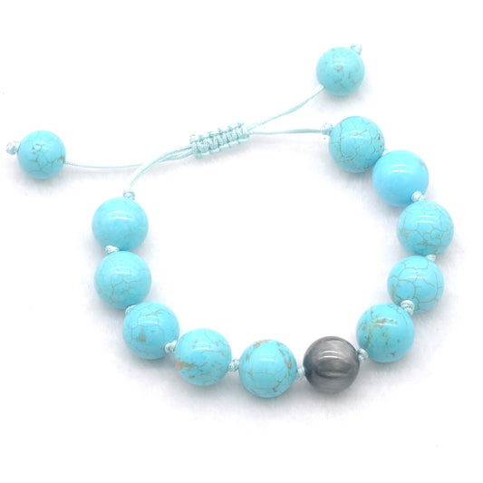 CGB378 Blue Howlite & Eagle Eye Jasper Adjustable Bracelet Round 12mm