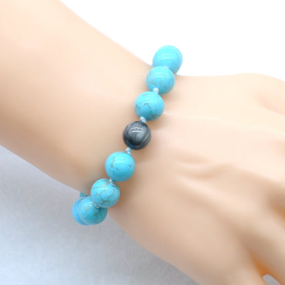 CGB378 Blue Howlite & Eagle Eye Jasper Adjustable Bracelet Round 12mm