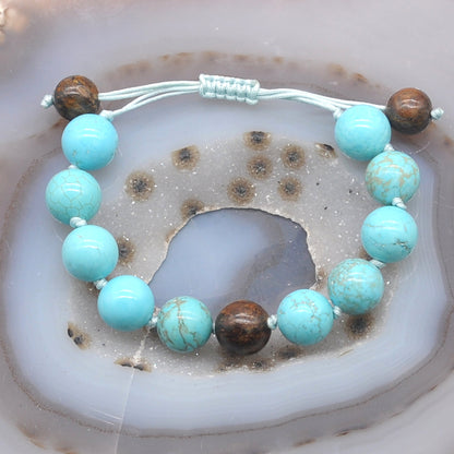 CGB380 Blue Howlite & Bronzite Adjustable Bracelet Round 12mm