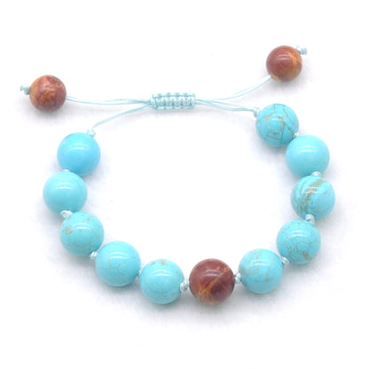 CGB381 Blue Howlite & Picasso Jasper Adjustable Bracelet Round 12mm