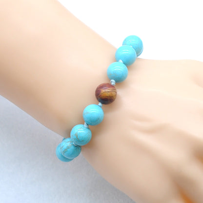 CGB381 Blue Howlite & Picasso Jasper Adjustable Bracelet Round 12mm