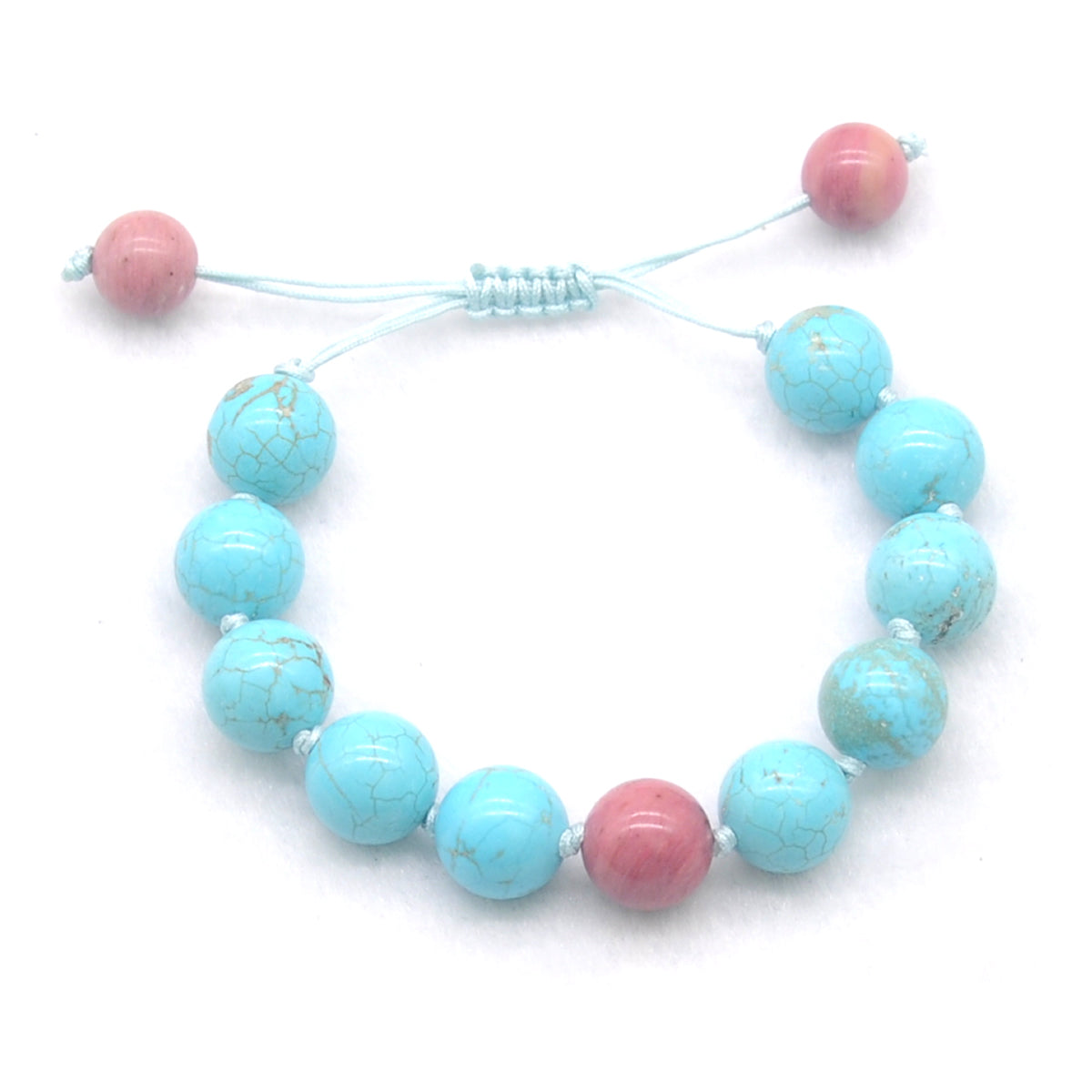 CGB382 Blue Howlite & Pink Wood Jasper Adjustable Bracelet Round 12mm