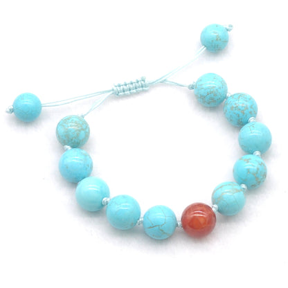 CGB383 Blue Howlite & Fire Agate Adjustable Bracelet Round 12mm