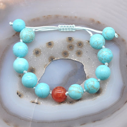 CGB383 Blue Howlite & Fire Agate Adjustable Bracelet Round 12mm