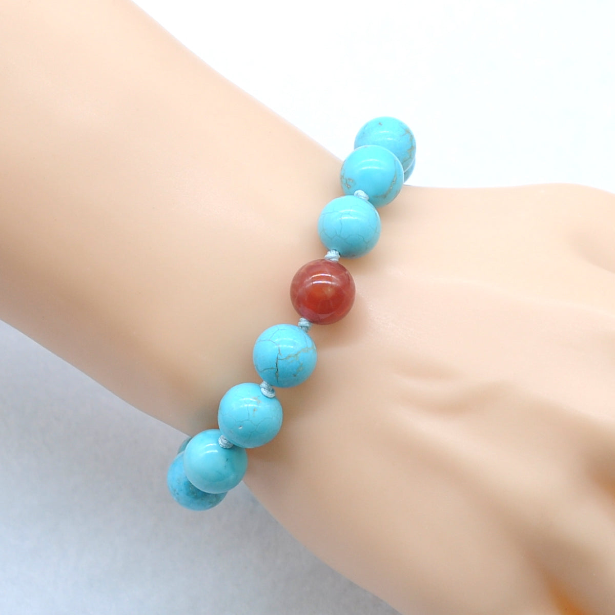 CGB383 Blue Howlite & Fire Agate Adjustable Bracelet Round 12mm