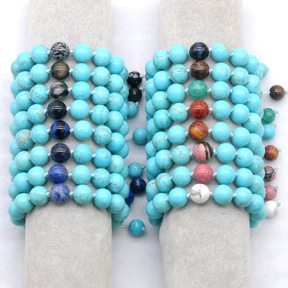 CGB381 Blue Howlite & Picasso Jasper Adjustable Bracelet Round 12mm