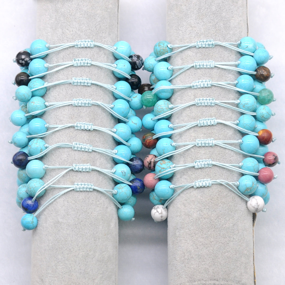 CGB370 Blue Howlite & White Howlite Adjustable Bracelet Round 12mm