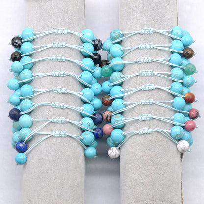 CGB370 Blue Howlite & White Howlite Adjustable Bracelet Round 12mm