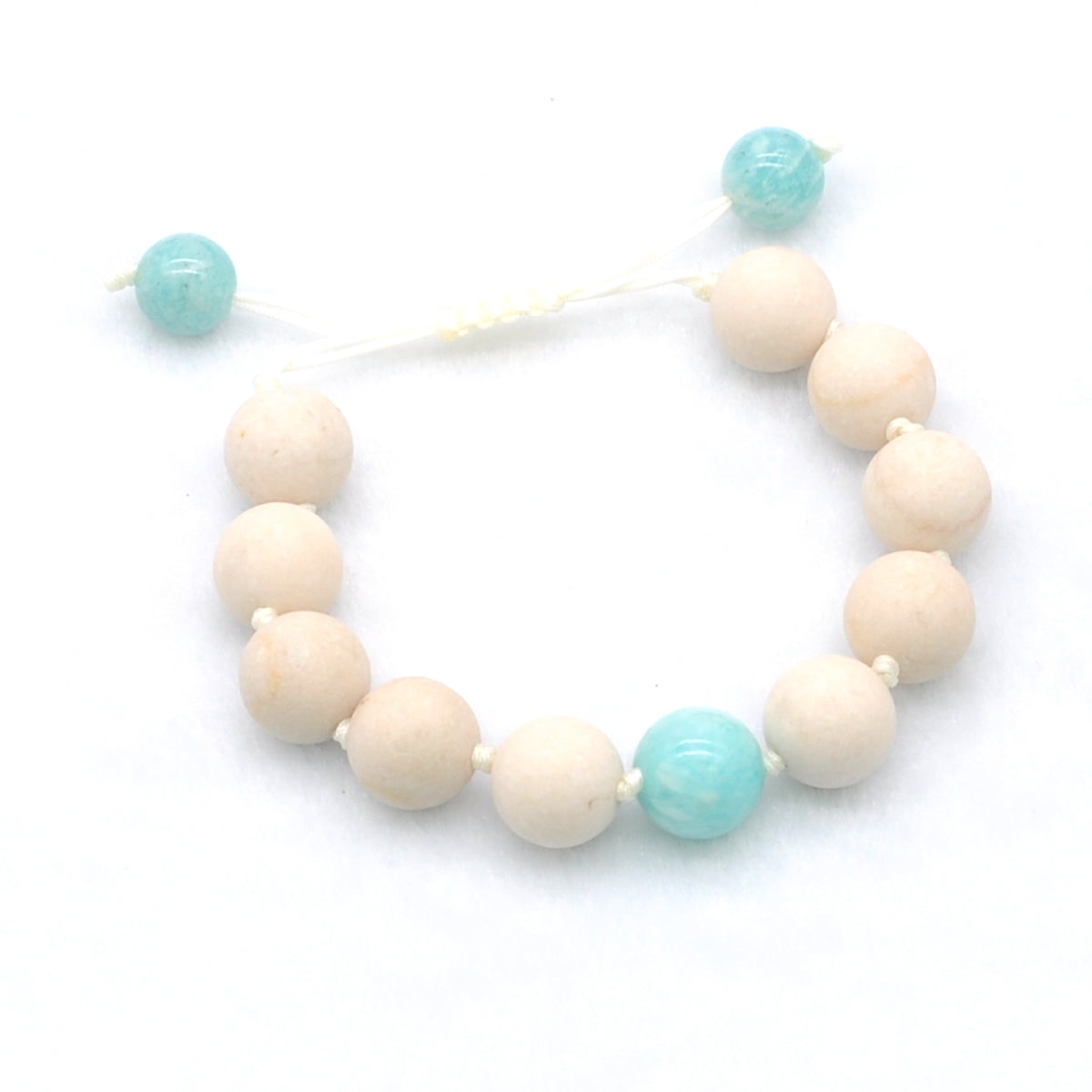 CGB402 White Fossil Jasper & Amazonite Adjustable Bracelet Round 12mm