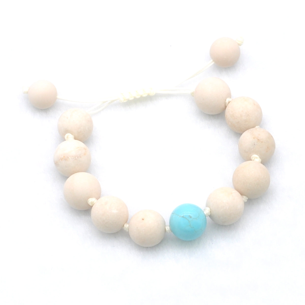 CGB403 White Fossil Jasper & Blue Howlite Adjustable Bracelet Round 12mm