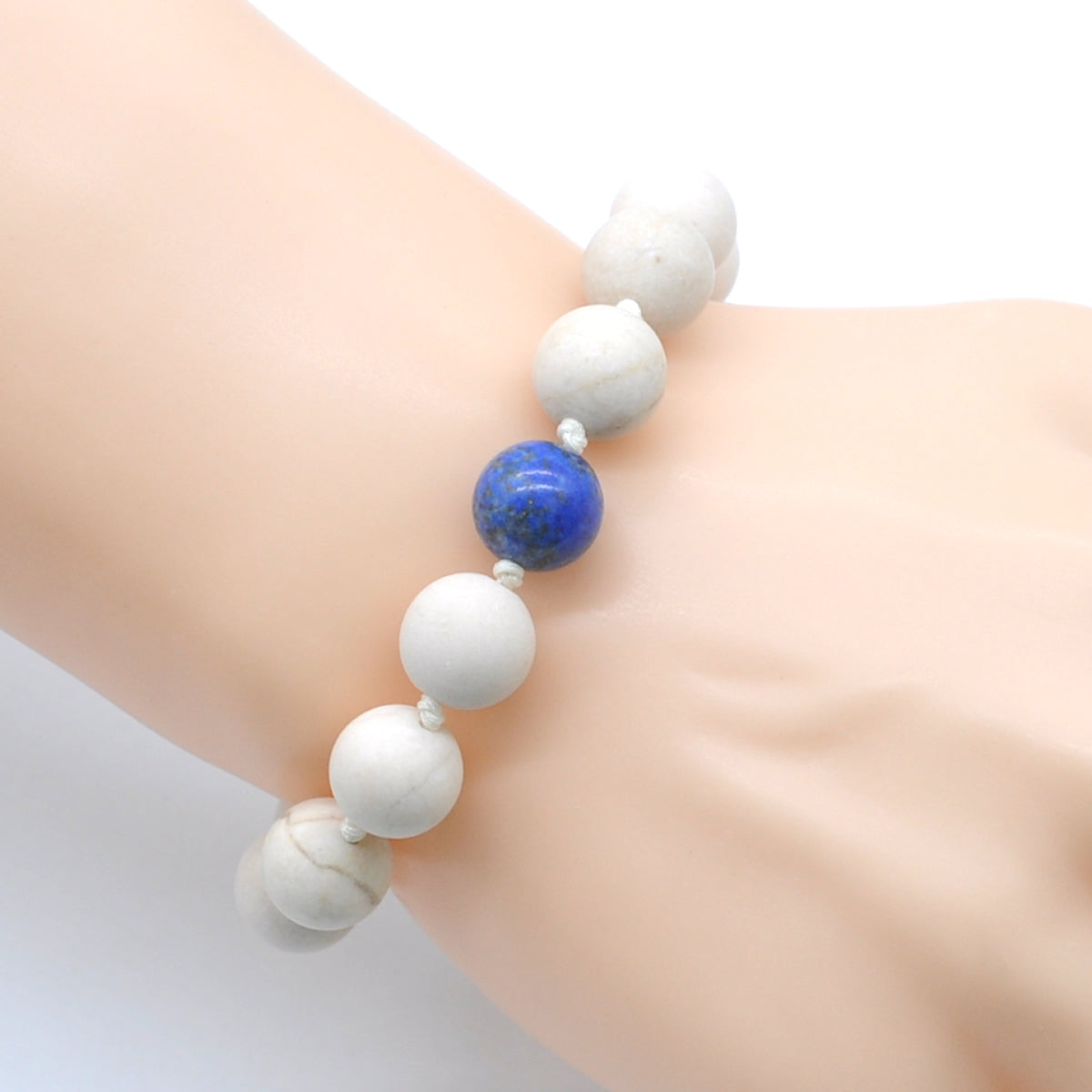 CGB405 White Fossil Jasper & Lapis lazuli Adjustable Bracelet Round 12mm