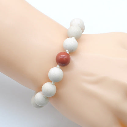 CGB413 White Fossil Jasper & Red Jasper Adjustable Bracelet Round 12mm