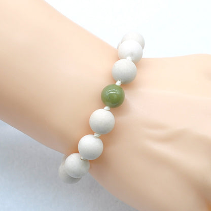 CGB424 White Fossil Jasper & China Jade Adjustable Bracelet Round 12mm