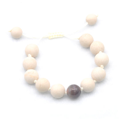 CGB429 White Fossil Jasper & Botswana Agate Adjustable Bracelet Round 12mm