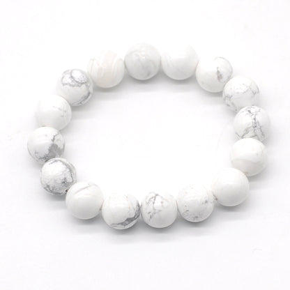 CGB43 White Howlite Beads Stretch Bracelet Smooth Round 10mm 12mm