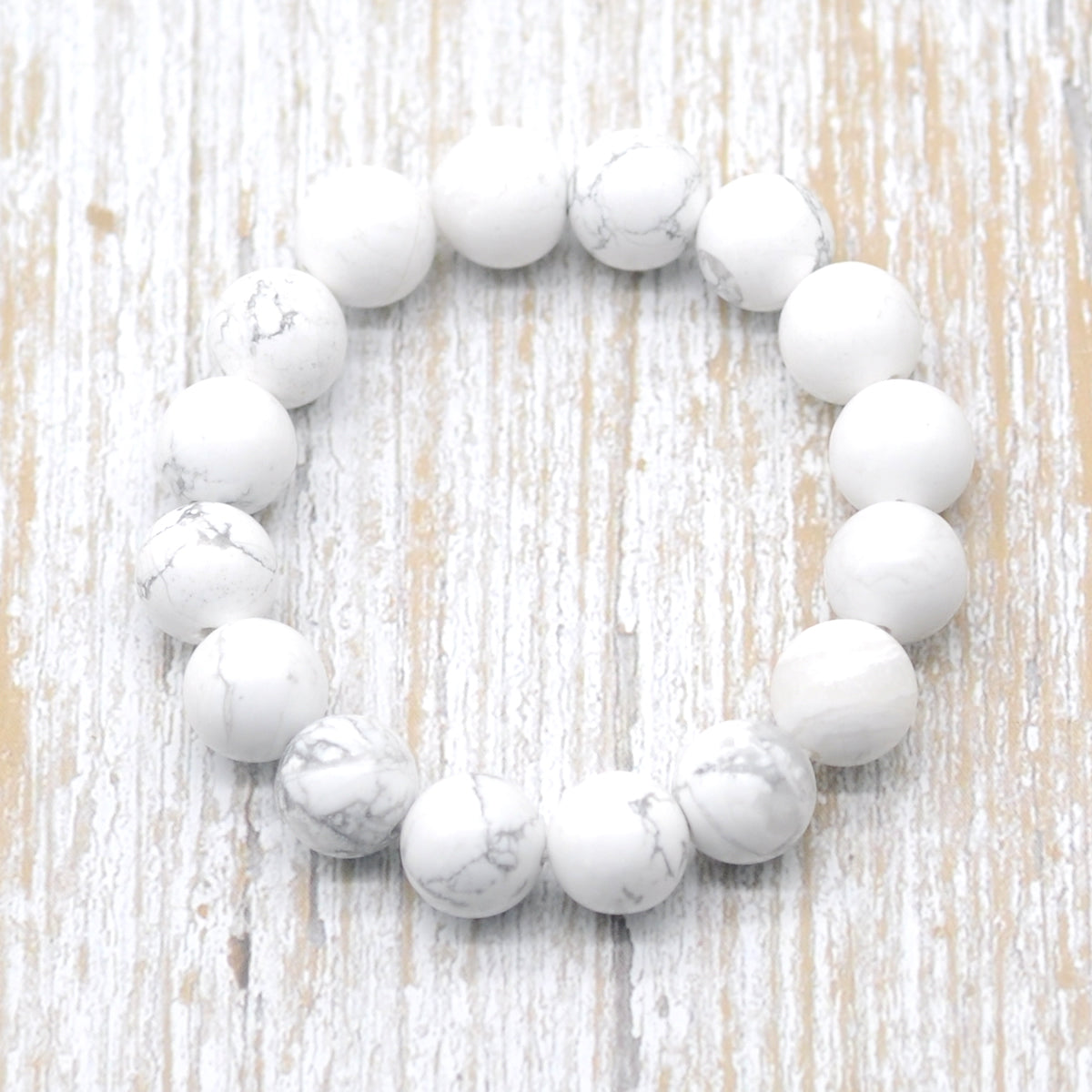 CGB43 White Howlite Beads Stretch Bracelet Smooth Round 10mm 12mm