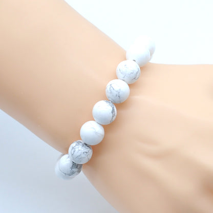 CGB43 White Howlite Beads Stretch Bracelet Smooth Round 10mm 12mm