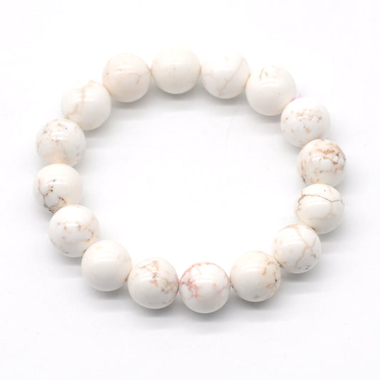 CGB44 White Howlite Turquoise Beads Stretch Bracelet Smooth Round 10mm 12mm