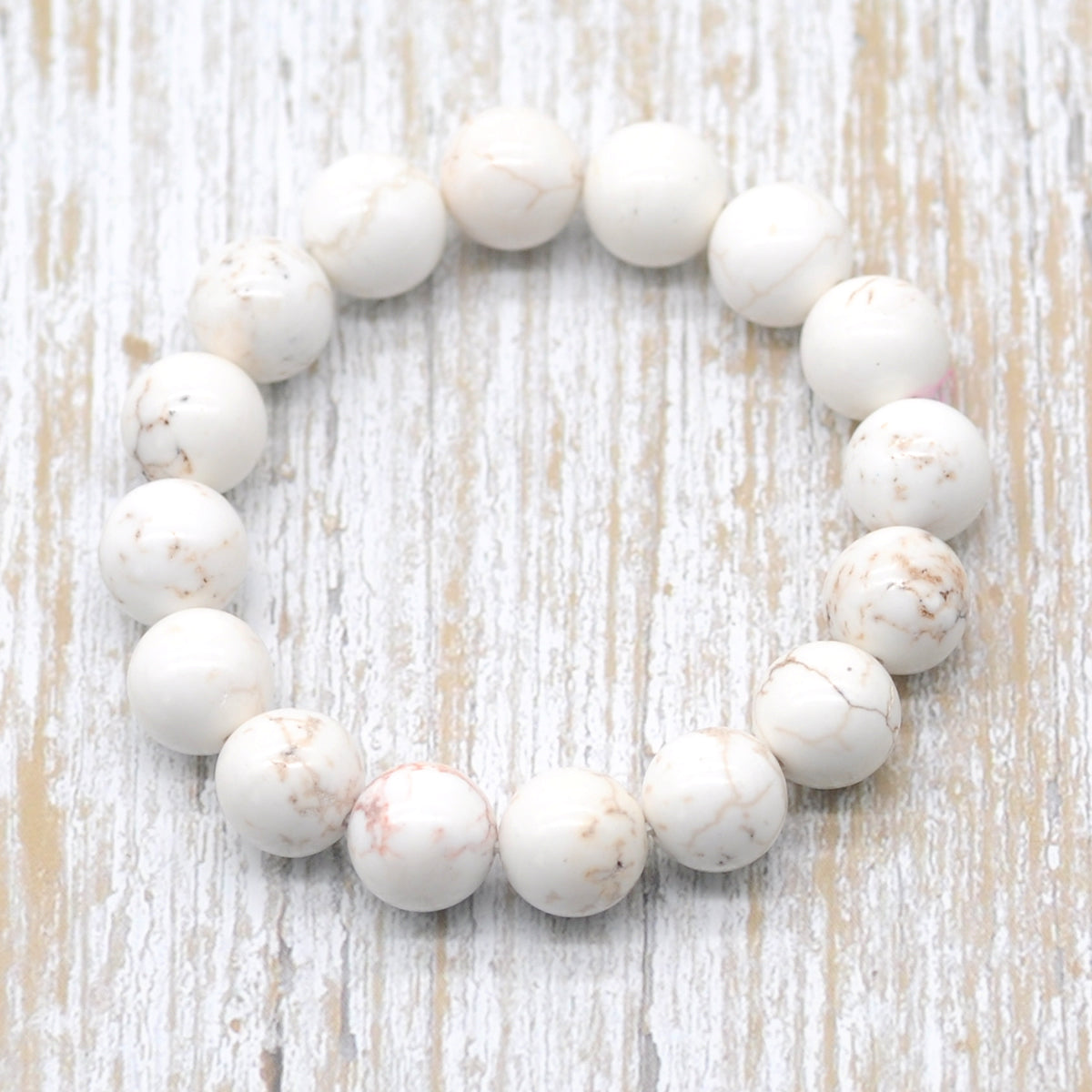 CGB44 White Howlite Turquoise Beads Stretch Bracelet Smooth Round 10mm 12mm