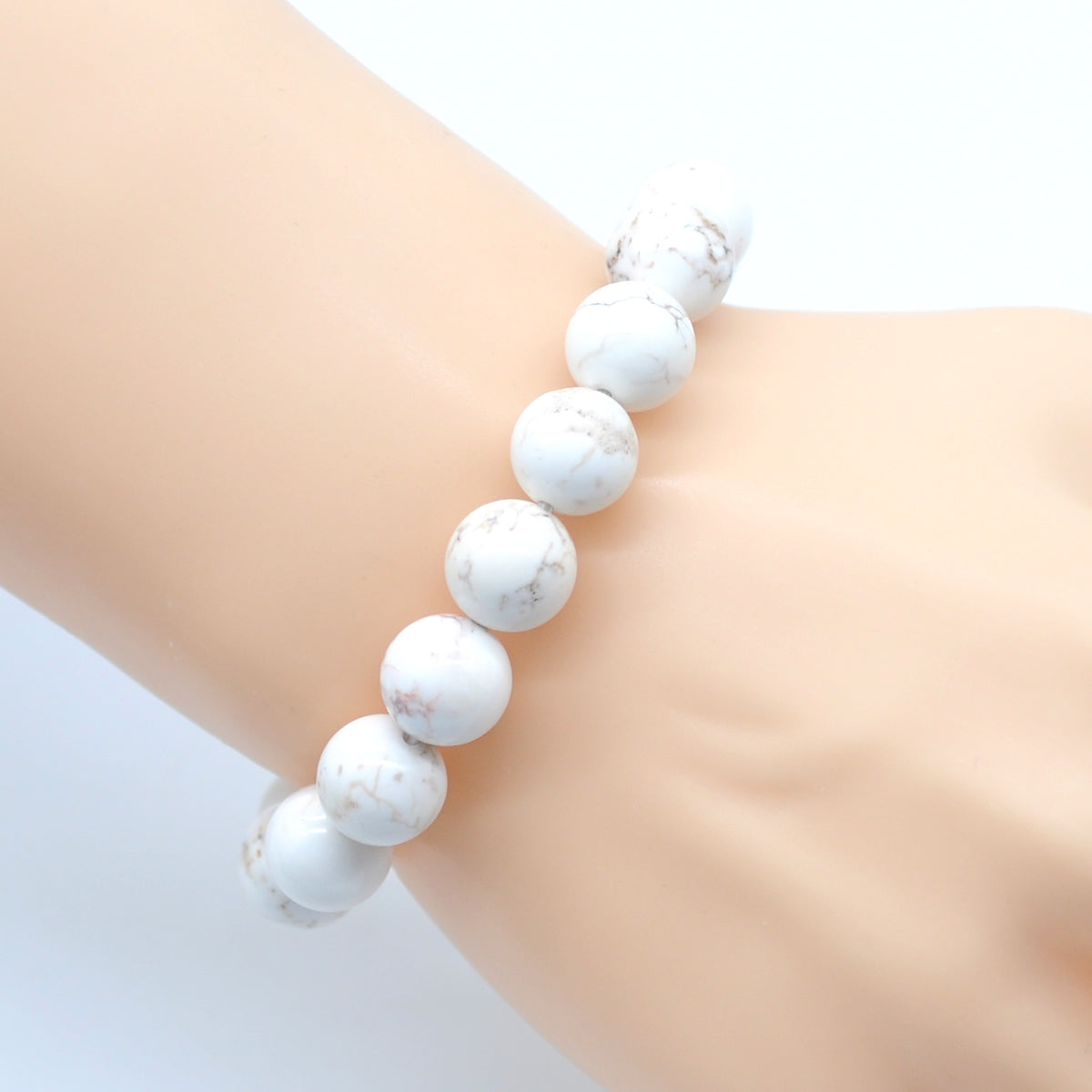 CGB44 White Howlite Turquoise Beads Stretch Bracelet Smooth Round 10mm 12mm