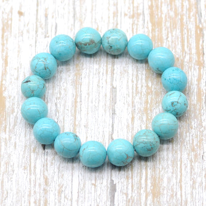 CGB45 Blue Howlite Turquoise Beads Stretch Bracelet Smooth Round 10mm 12mm