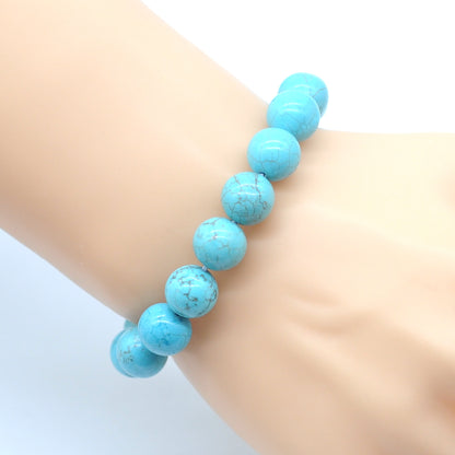 CGB45 Blue Howlite Turquoise Beads Stretch Bracelet Smooth Round 10mm 12mm