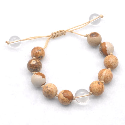 CGB450 Picture Jasper & Clear Quartz Adjustable Bracelet Round 12mm