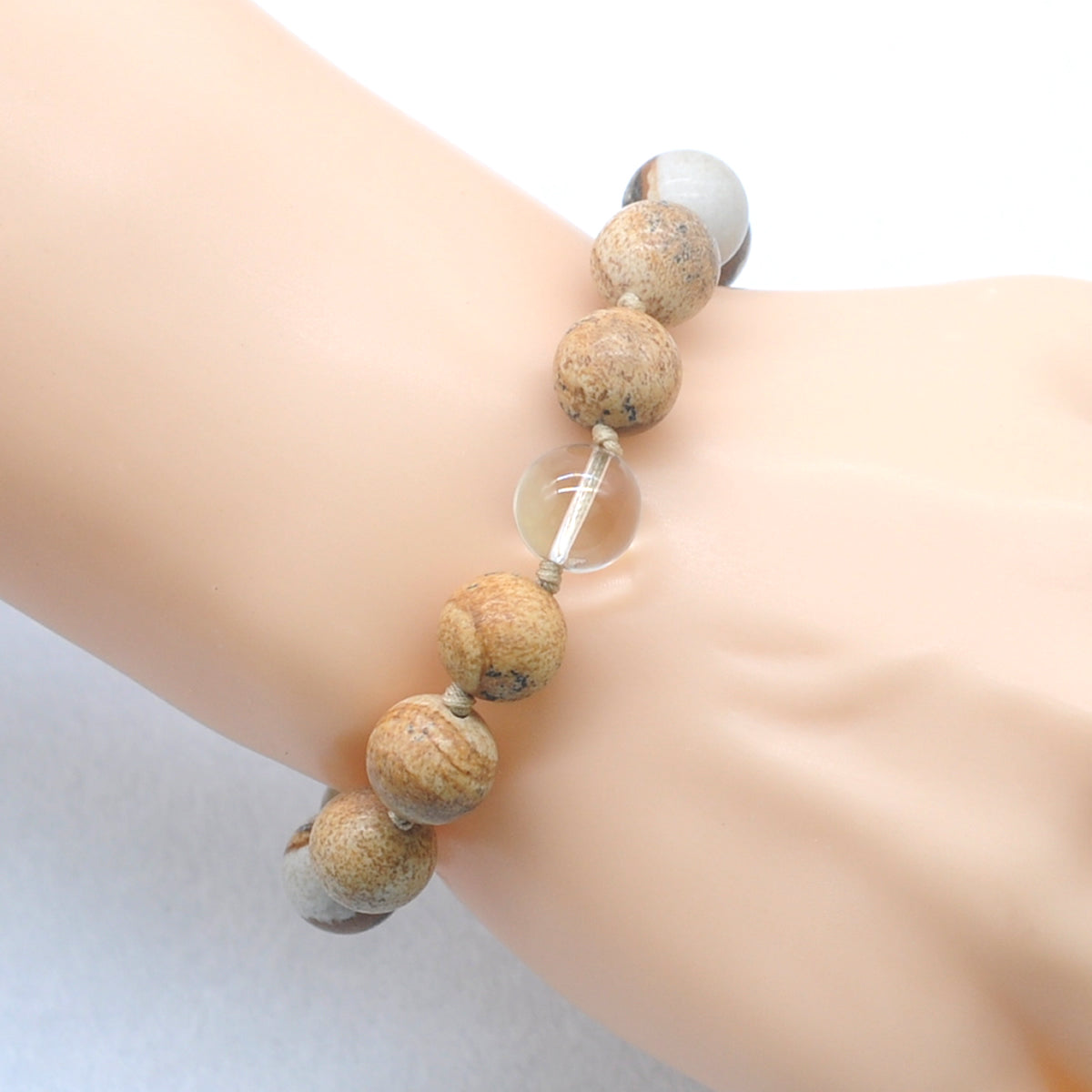 CGB450 Picture Jasper & Clear Quartz Adjustable Bracelet Round 12mm