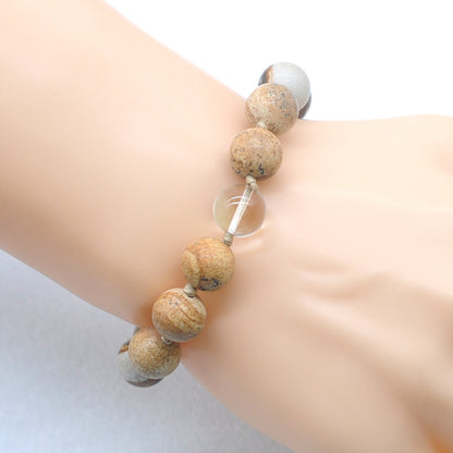 CGB450 Picture Jasper & Clear Quartz Adjustable Bracelet Round 12mm