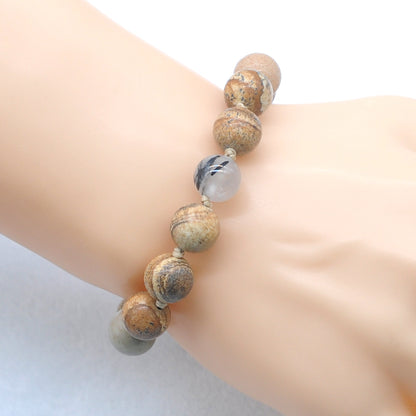 CGB451 Picture Jasper & Black Rutilated Quartz Adjustable Bracelet Round 12mm