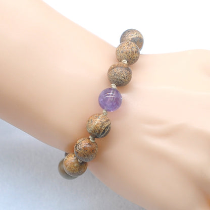 CGB452 Picture Jasper & Amethyst Adjustable Bracelet Round 12mm