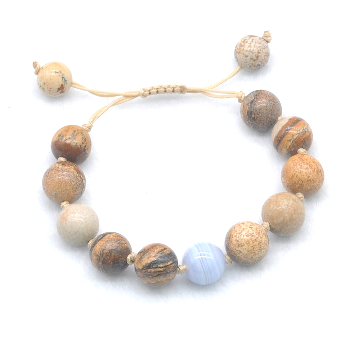 CGB454 Picture Jasper & Blue Lace Agate Adjustable Bracelet Round 12mm