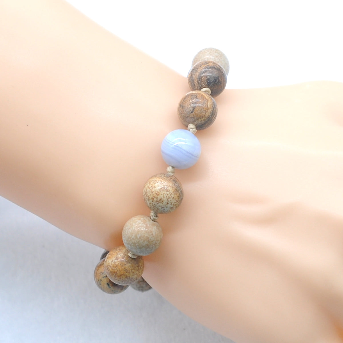 CGB454 Picture Jasper & Blue Lace Agate Adjustable Bracelet Round 12mm