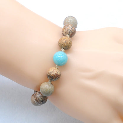 CGB455 Picture Jasper & Amazonite Adjustable Bracelet Round 12mm