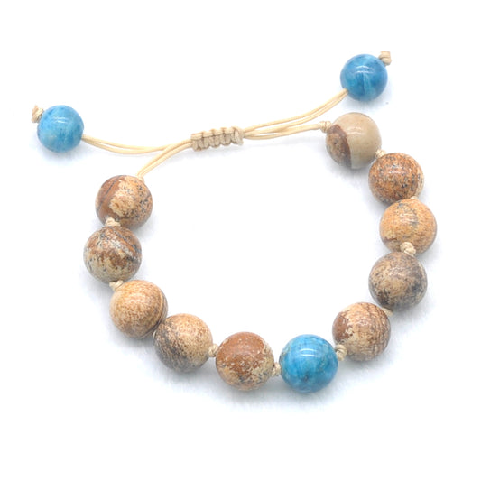 CGB456 Picture Jasper & Apatite Adjustable Bracelet Round 12mm