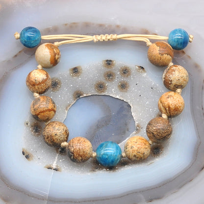 CGB456 Picture Jasper & Apatite Adjustable Bracelet Round 12mm