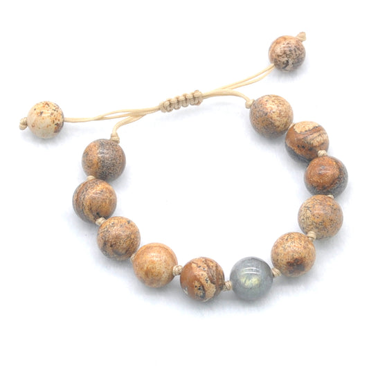 CGB457 Picture Jasper & Labradorite Adjustable Bracelet Round 12mm