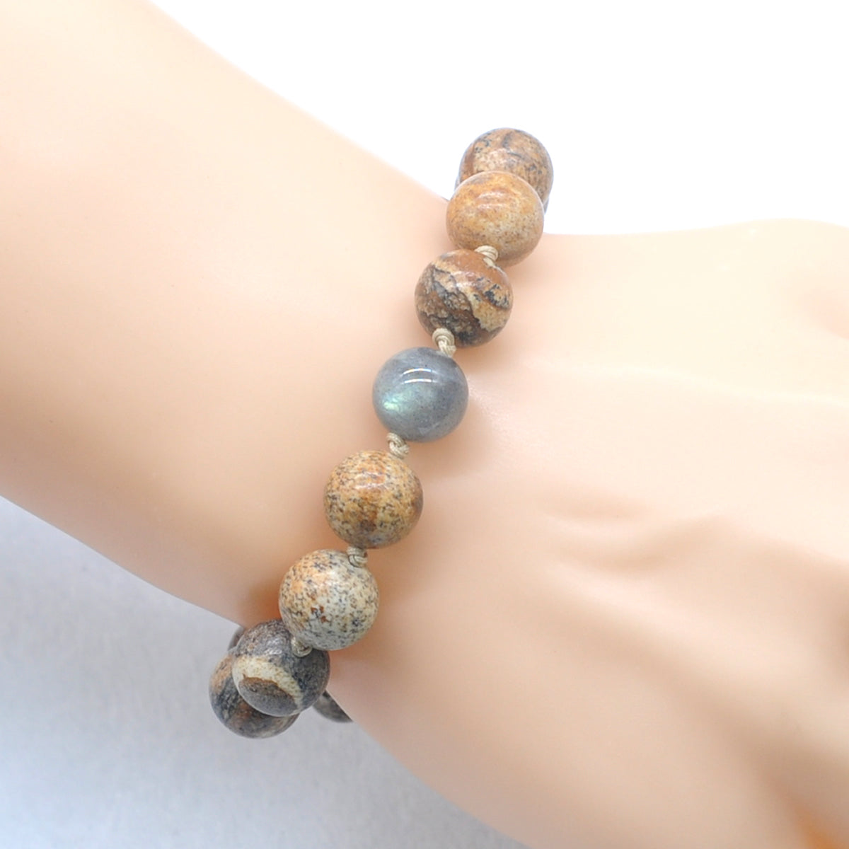 CGB457 Picture Jasper & Labradorite Adjustable Bracelet Round 12mm