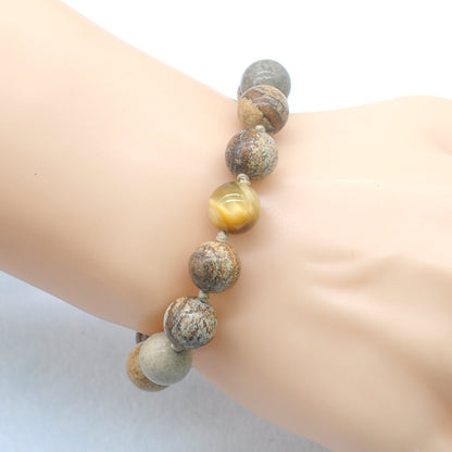 CGB458 Picture Jasper & Golden Tiger Eye Adjustable Bracelet Round 12mm