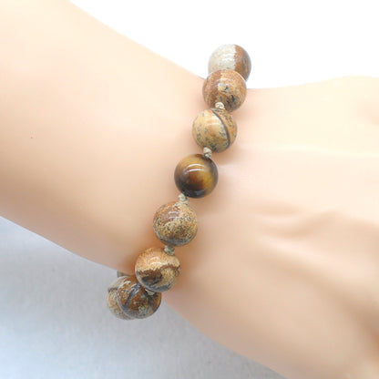 CGB459 Picture Jasper & Yellow Tiger Eye Adjustable Bracelet Round 12mm