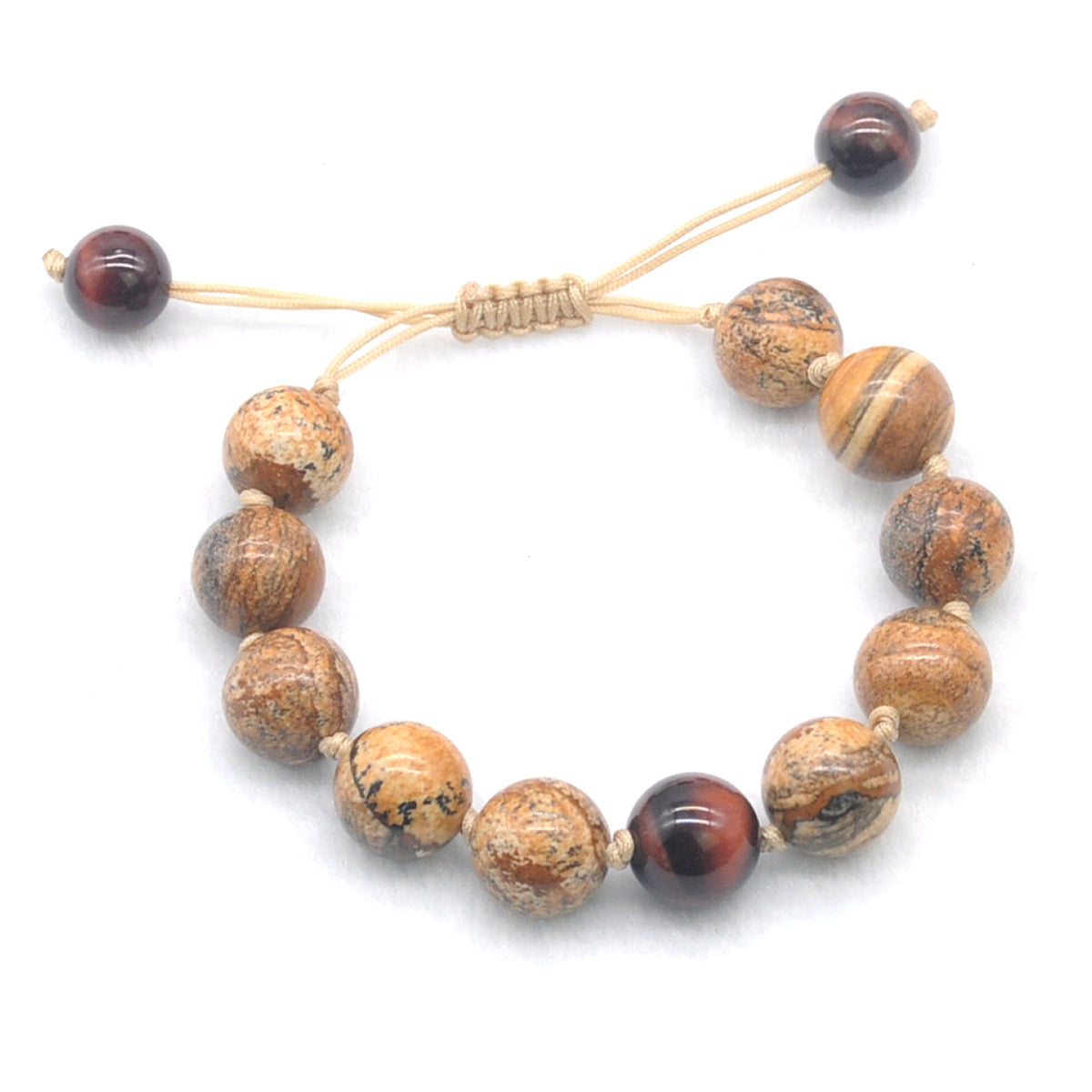 CGB460 Picture Jasper & Red Tiger Eye Adjustable Bracelet Round 12mm