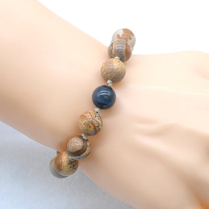 CGB461 Picture Jasper & Blue Tiger Eye Adjustable Bracelet Round 12mm